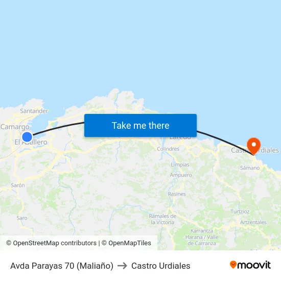 Avda Parayas 70 (Maliaño) to Castro Urdiales map