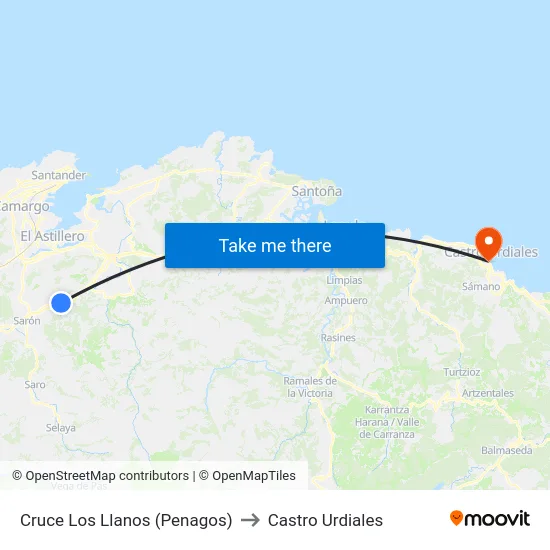 Cruce Los Llanos (Penagos) to Castro Urdiales map