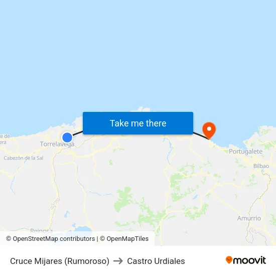 Cruce Mijares (Rumoroso) to Castro Urdiales map