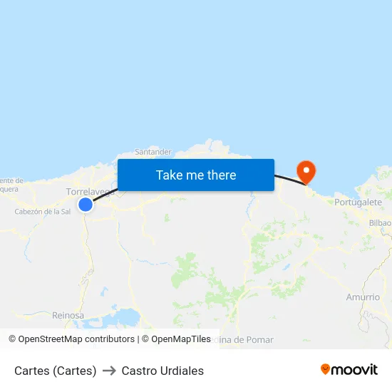 Cartes (Cartes) to Castro Urdiales map