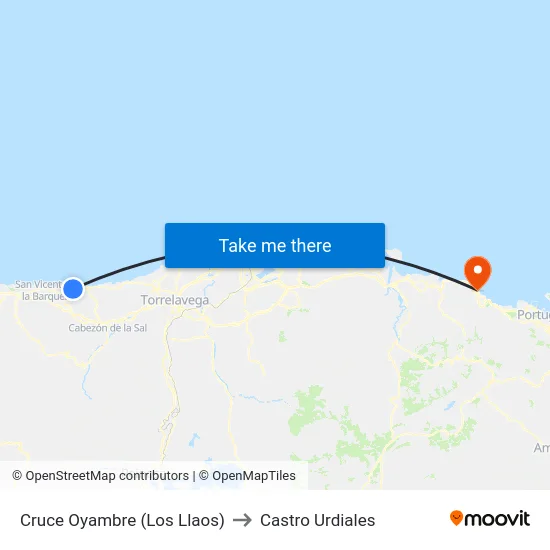 Cruce Oyambre (Los Llaos) to Castro Urdiales map