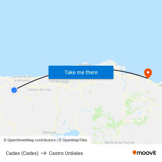 Cades (Cades) to Castro Urdiales map