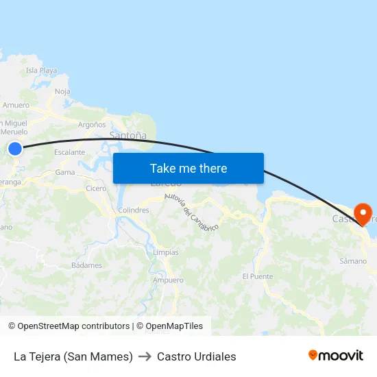 La Tejera (San Mames) to Castro Urdiales map