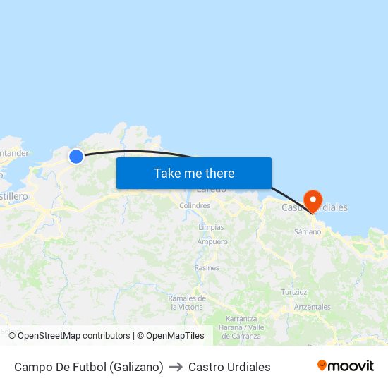 Campo De Futbol (Galizano) to Castro Urdiales map