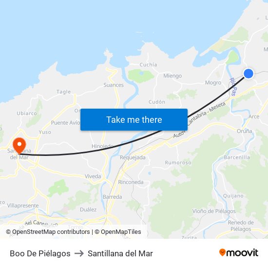 Boo De Piélagos to Santillana del Mar map