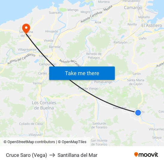 Cruce Saro (Vega) to Santillana del Mar map
