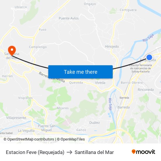 Estacion Feve (Requejada) to Santillana del Mar map