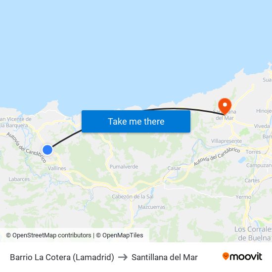 Barrio La Cotera (Lamadrid) to Santillana del Mar map