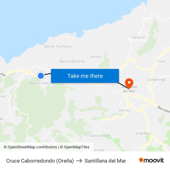 Cruce Caborredondo (Oreña) to Santillana del Mar map