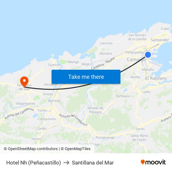 Hotel Nh (Peñacastillo) to Santillana del Mar map