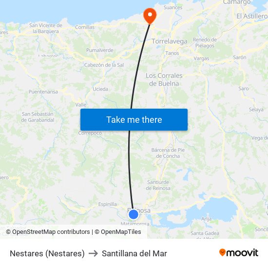 Nestares (Nestares) to Santillana del Mar map