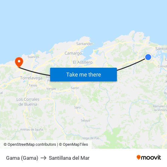 Gama (Gama) to Santillana del Mar map