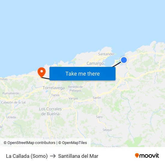 La Callada (Somo) to Santillana del Mar map