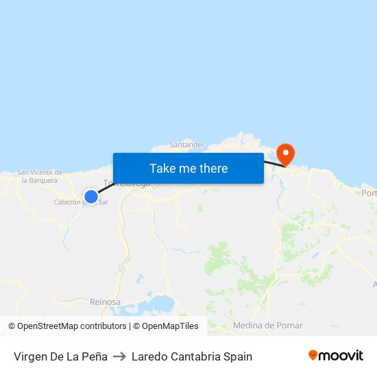 Virgen De La Peña to Laredo Cantabria Spain map