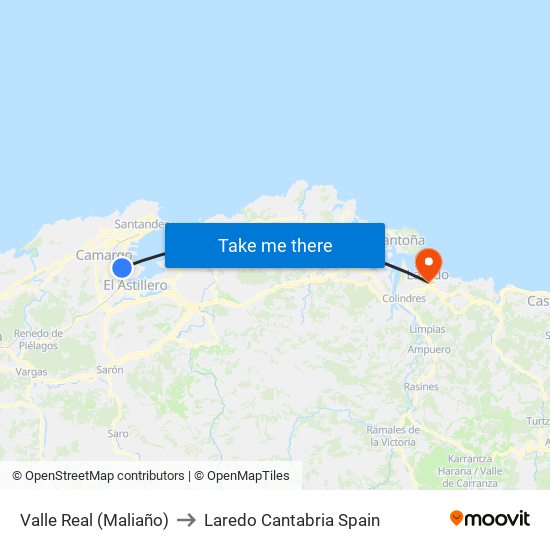 Valle Real (Maliaño) to Laredo Cantabria Spain map