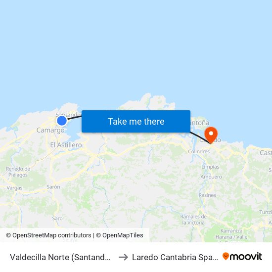 Valdecilla Norte (Santander) to Laredo Cantabria Spain map