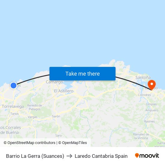 Barrio La Gerra (Suances) to Laredo Cantabria Spain map