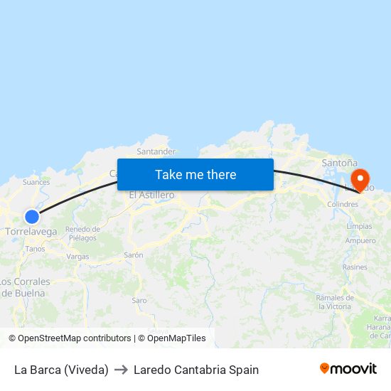 La Barca (Viveda) to Laredo Cantabria Spain map