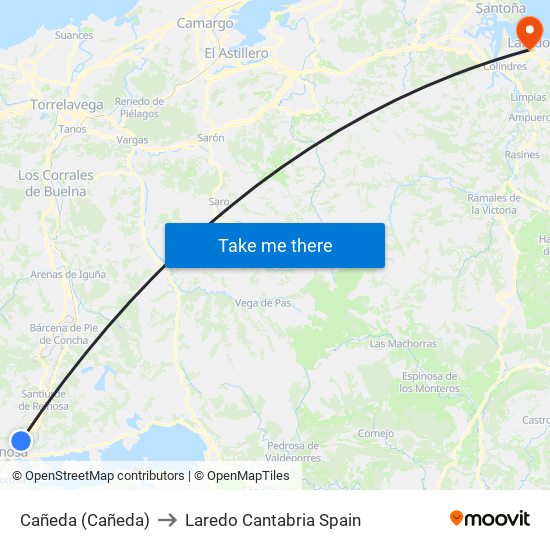Cañeda (Cañeda) to Laredo Cantabria Spain map