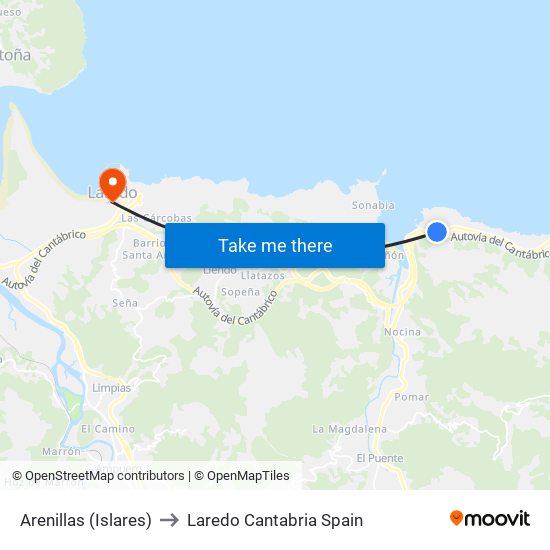 Arenillas (Islares) to Laredo Cantabria Spain map