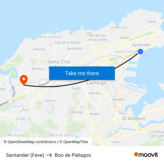 Santander (Feve) to Boo de Piélagos map