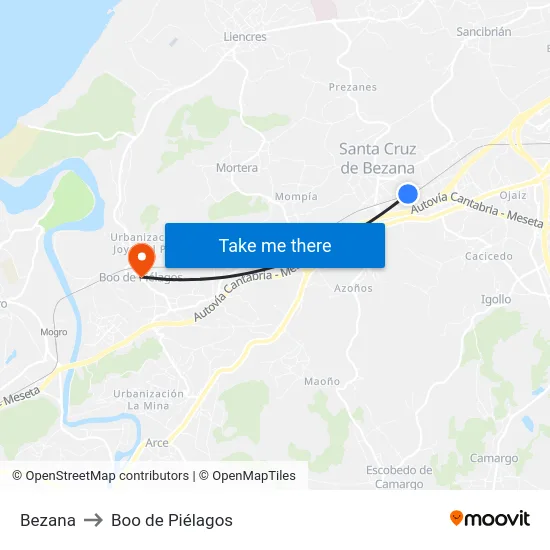 Bezana to Boo de Piélagos map