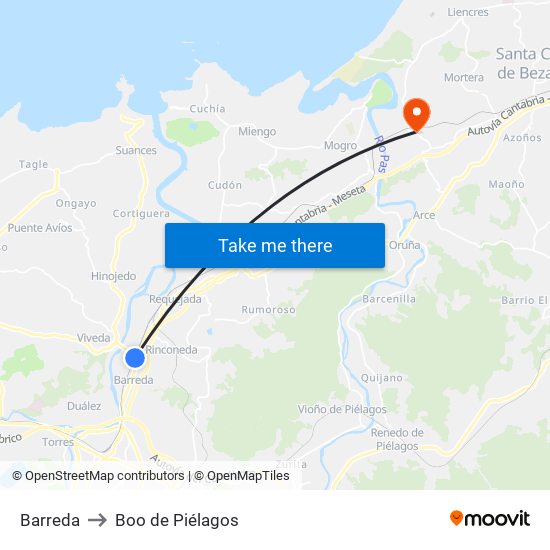 Barreda to Boo de Piélagos map