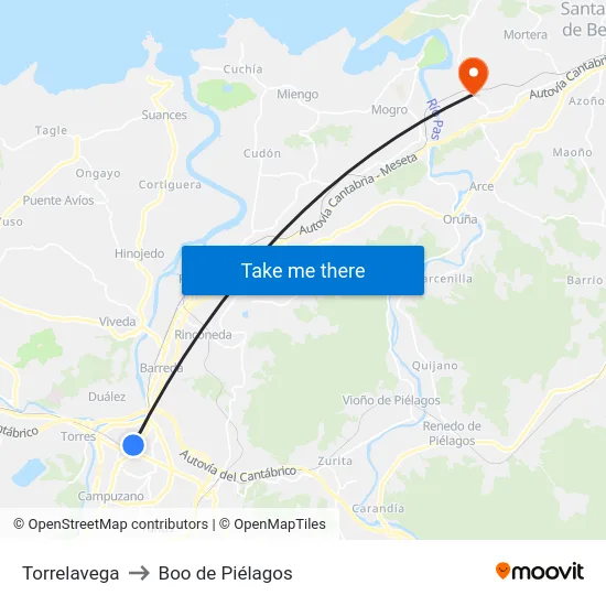 Torrelavega to Boo de Piélagos map