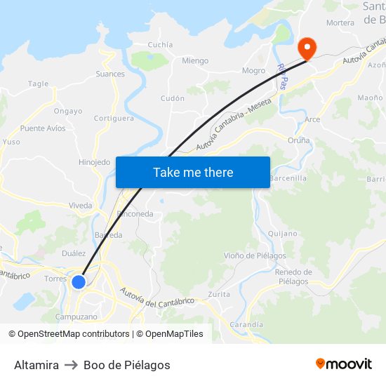 Altamira to Boo de Piélagos map