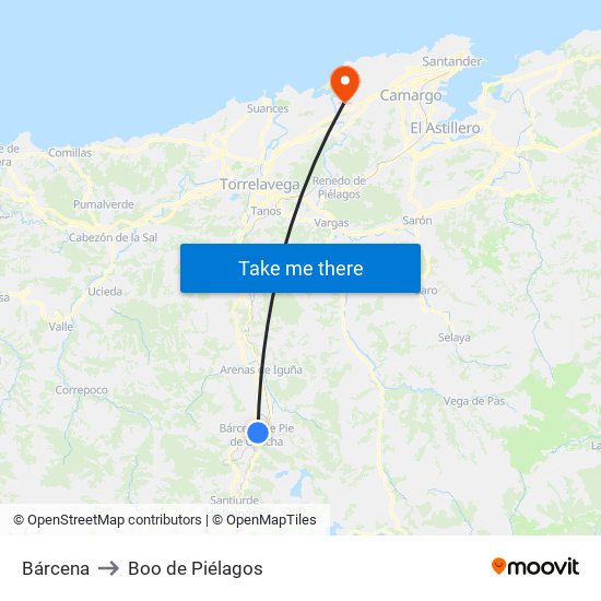 Bárcena to Boo de Piélagos map