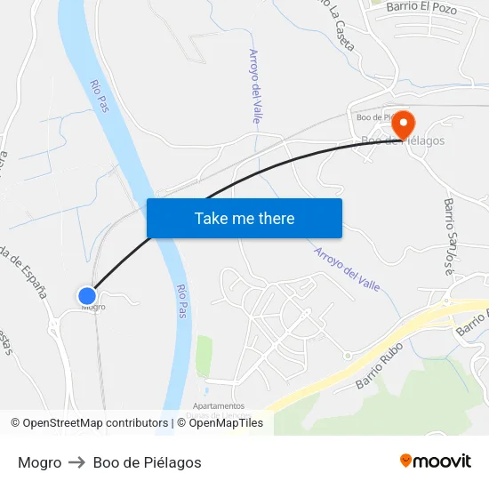 Mogro to Boo de Piélagos map