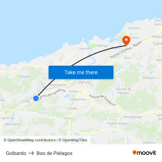 Golbardo to Boo de Piélagos map