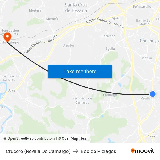 Crucero (Revilla De Camargo) to Boo de Piélagos map