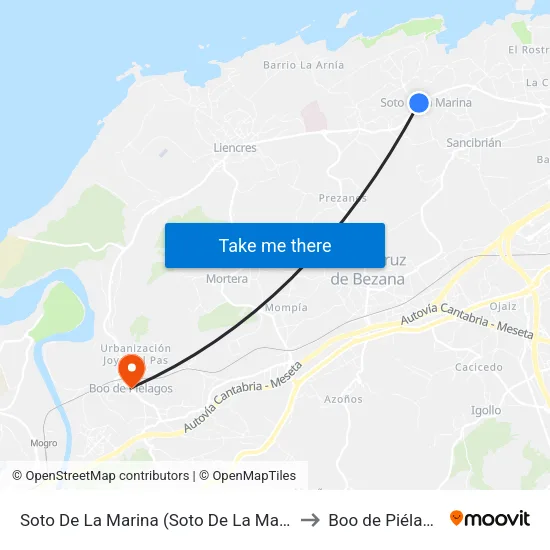 Soto De La Marina (Soto De La Marina) to Boo de Piélagos map