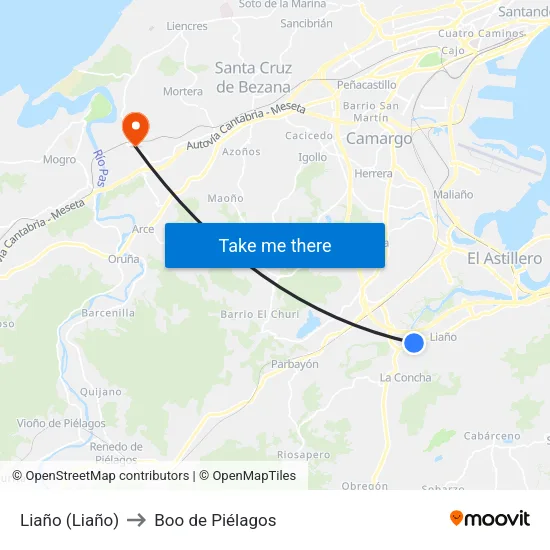 Liaño (Liaño) to Boo de Piélagos map