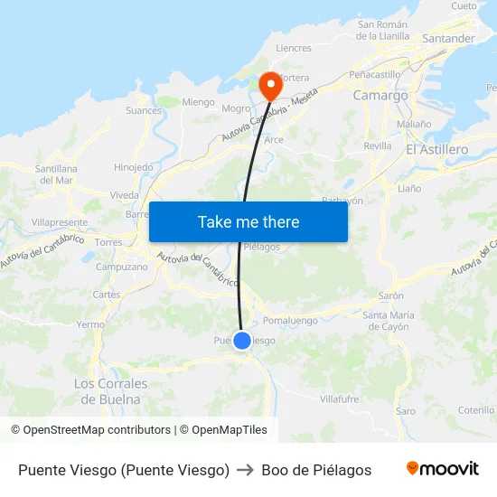 Puente Viesgo (Puente Viesgo) to Boo de Piélagos map