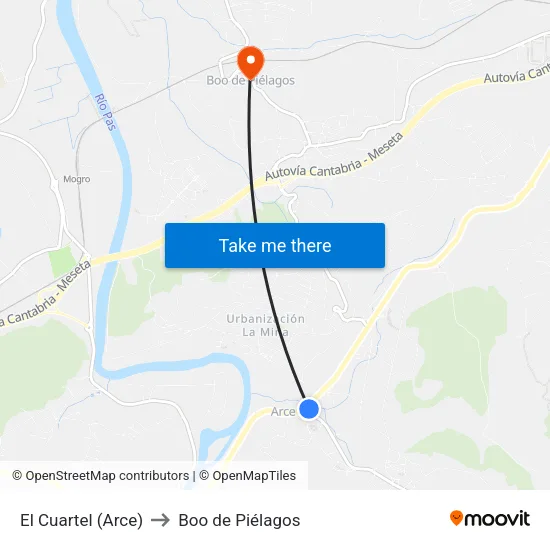 El Cuartel (Arce) to Boo de Piélagos map