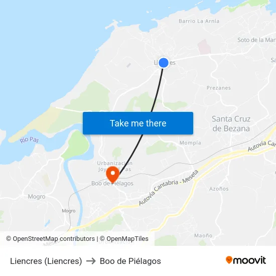 Liencres (Liencres) to Boo de Piélagos map