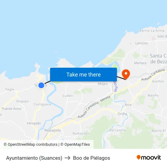 Ayuntamiento (Suances) to Boo de Piélagos map