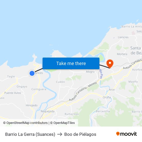 Barrio La Gerra (Suances) to Boo de Piélagos map