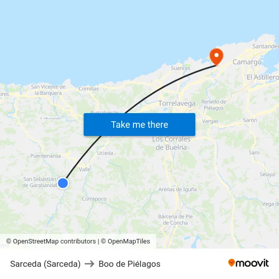 Sarceda (Sarceda) to Boo de Piélagos map