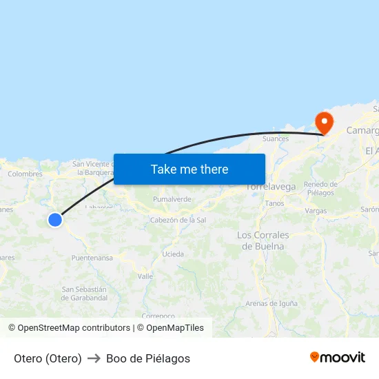 Otero (Otero) to Boo de Piélagos map