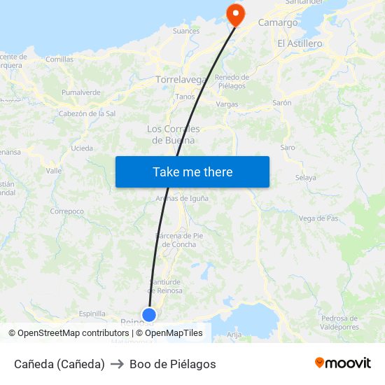 Cañeda (Cañeda) to Boo de Piélagos map