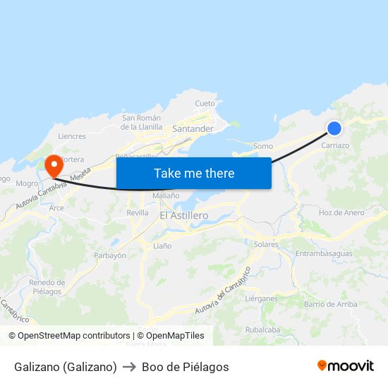 Galizano (Galizano) to Boo de Piélagos map