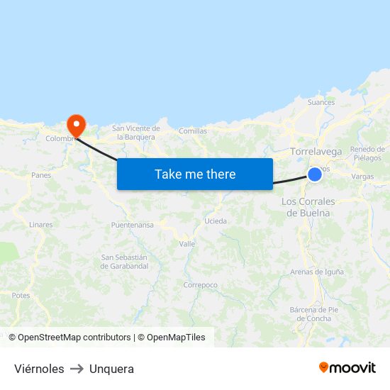 Viérnoles to Unquera map