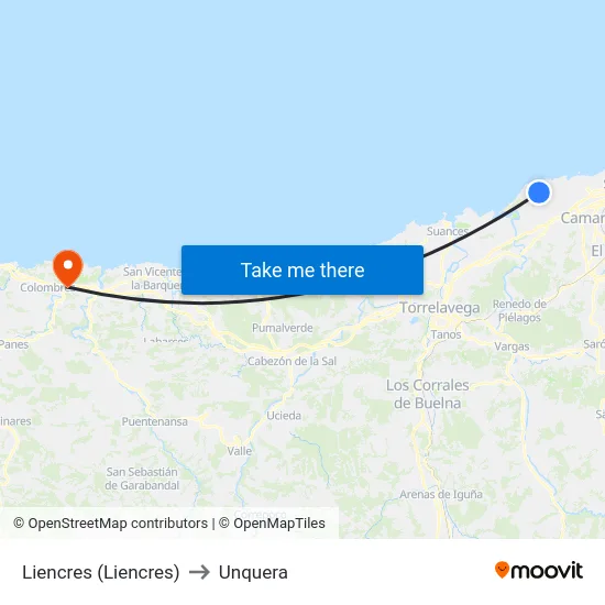 Liencres (Liencres) to Unquera map