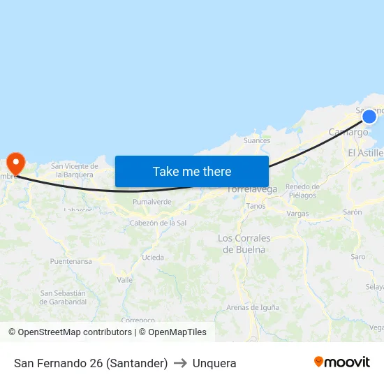 San Fernando 26 (Santander) to Unquera map