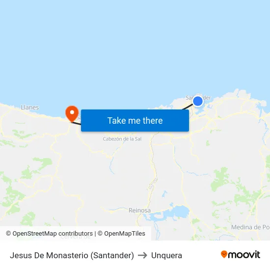 Jesus De Monasterio  (Santander) to Unquera map