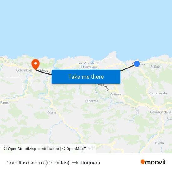 Comillas Centro (Comillas) to Unquera map