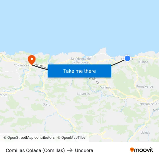 Comillas Colasa (Comillas) to Unquera map